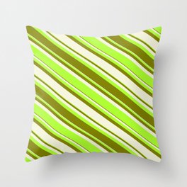 [ Thumbnail: Beige, Light Green & Green Colored Striped/Lined Pattern Throw Pillow ]