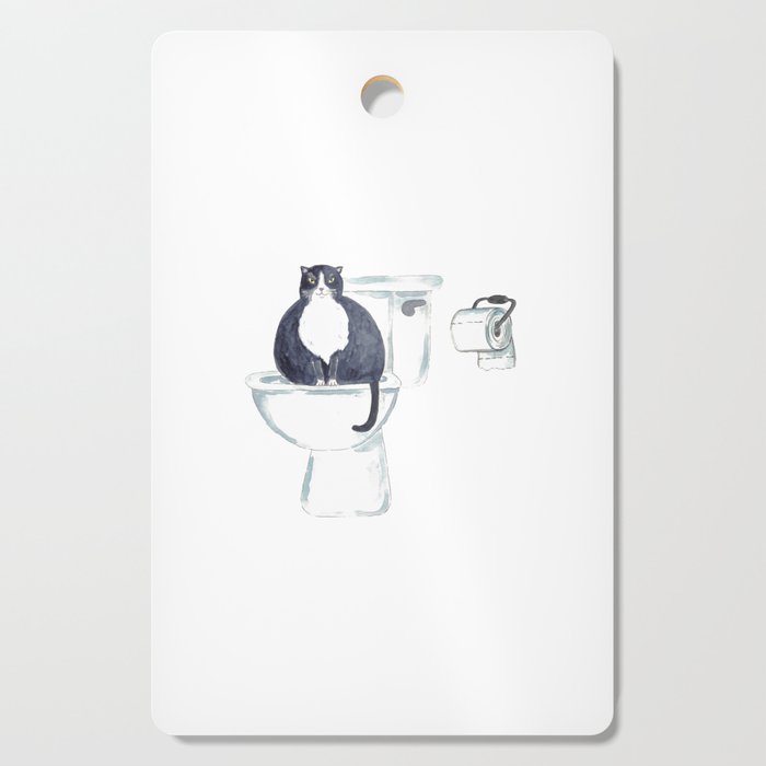 Tuxedo cat toilet Painting Wall Poster Watercolor  Cutting Board