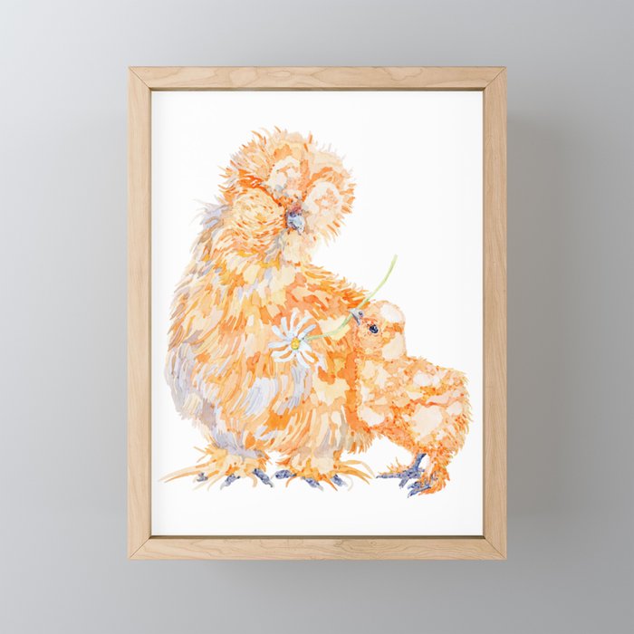 Silkie Chickens - Daisy Framed Mini Art Print