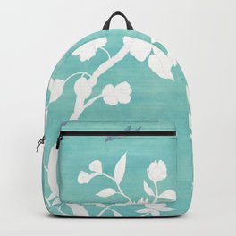 Chinoiserie Panels 3-4 White Scene on Teal Raw Silk - Casart Scenoiserie Collection Backpack