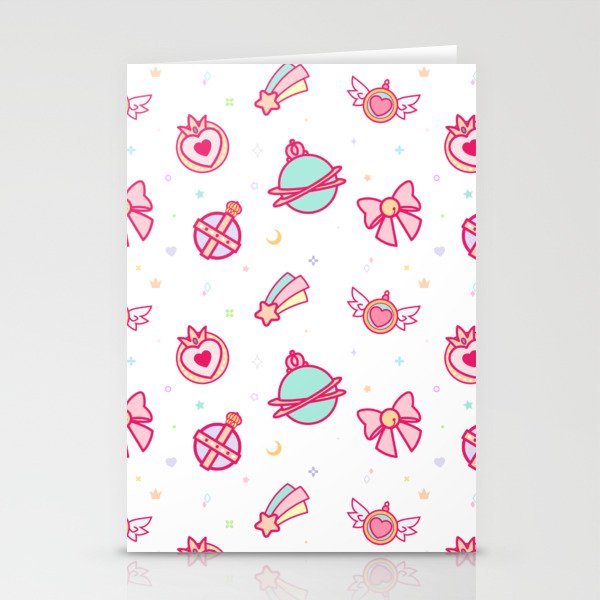 Cute Colourful Magical Girl Pattern with Hearts, Stars & Sparkles Stationery Cards