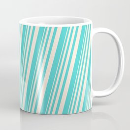 [ Thumbnail: Beige and Turquoise Colored Lines Pattern Coffee Mug ]