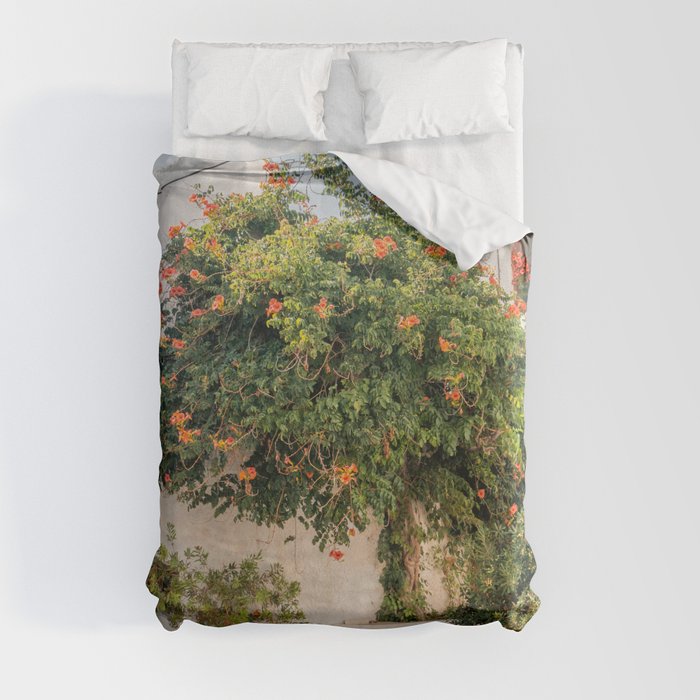 Greek Street Corner | Overgrown Trees and Pottery on the Streets of Naxos | Summer & Travel Photography Duvet Cover