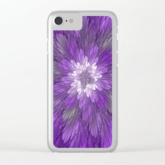 Psychedelic Purple Flower, Fractal Art Clear iPhone Case
