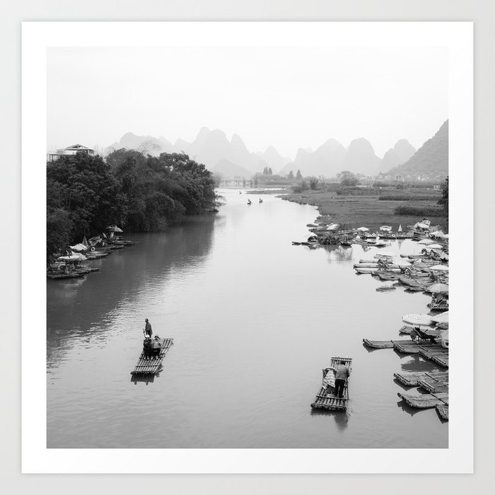 Bamboo rafts on Yulong River Art Print