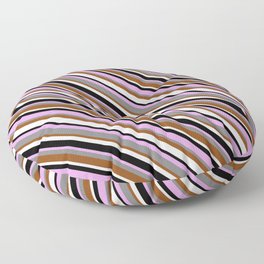[ Thumbnail: Eyecatching Plum, Grey, Brown, White & Black Colored Striped/Lined Pattern Floor Pillow ]
