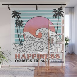 Happiness Comes In Waves Retro Summer Wall Mural