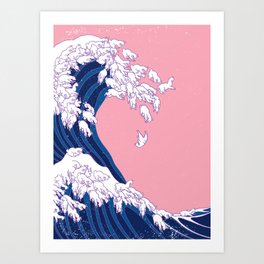 Llama Waves in Pink Art Print