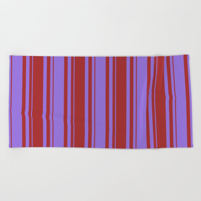 Purple and Brown Colored Lines Pattern Beach Towel