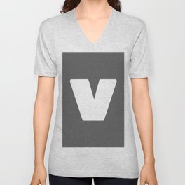 v (White & Grey Letter) V Neck T Shirt