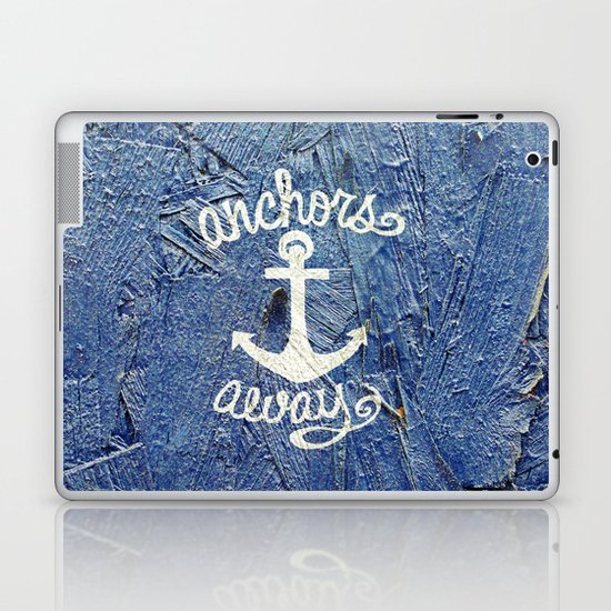 White Nautical Anchors Blue Vintage Wood Texture Laptop & iPad Skin