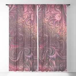 Abstract Colorful Burgundy & Carmine Spiral Pattern Sheer Curtain