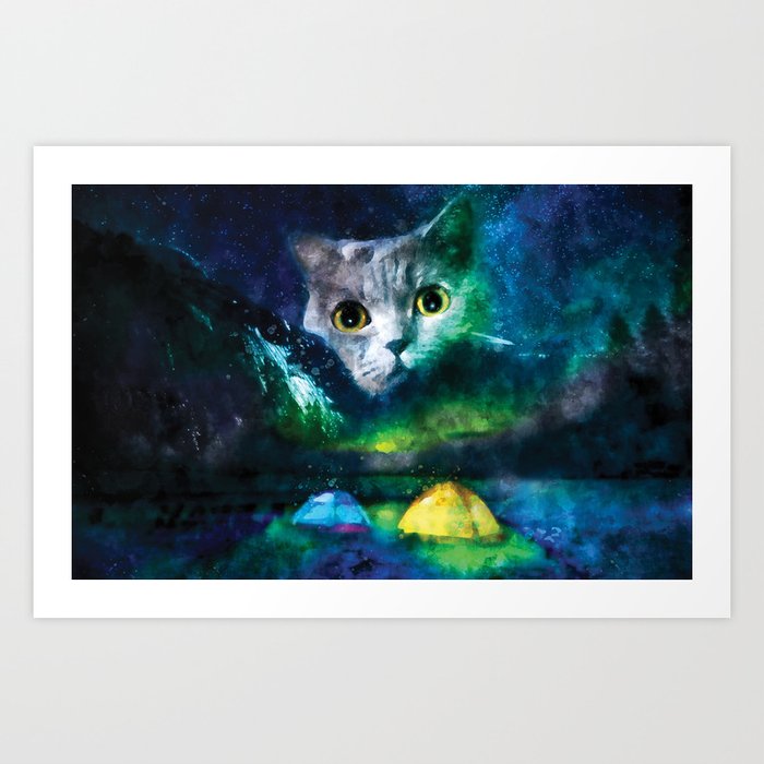 Giant Cat and mountain night Art Print