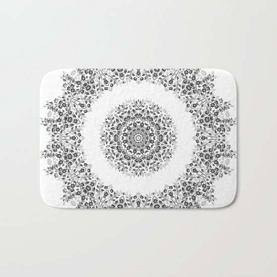 Black And White Floral Mandala Bath Mat