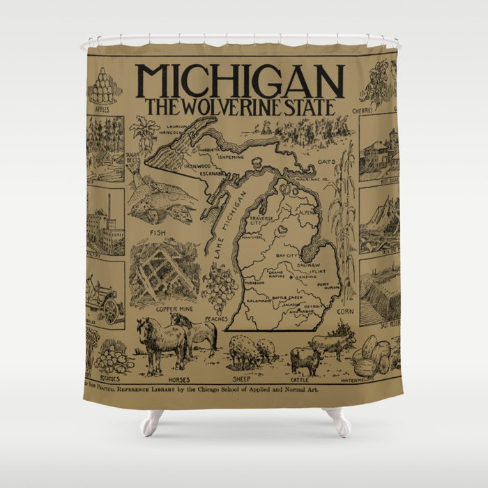 Vintage Map of Michigan (1912) - Tan Shower Curtain
