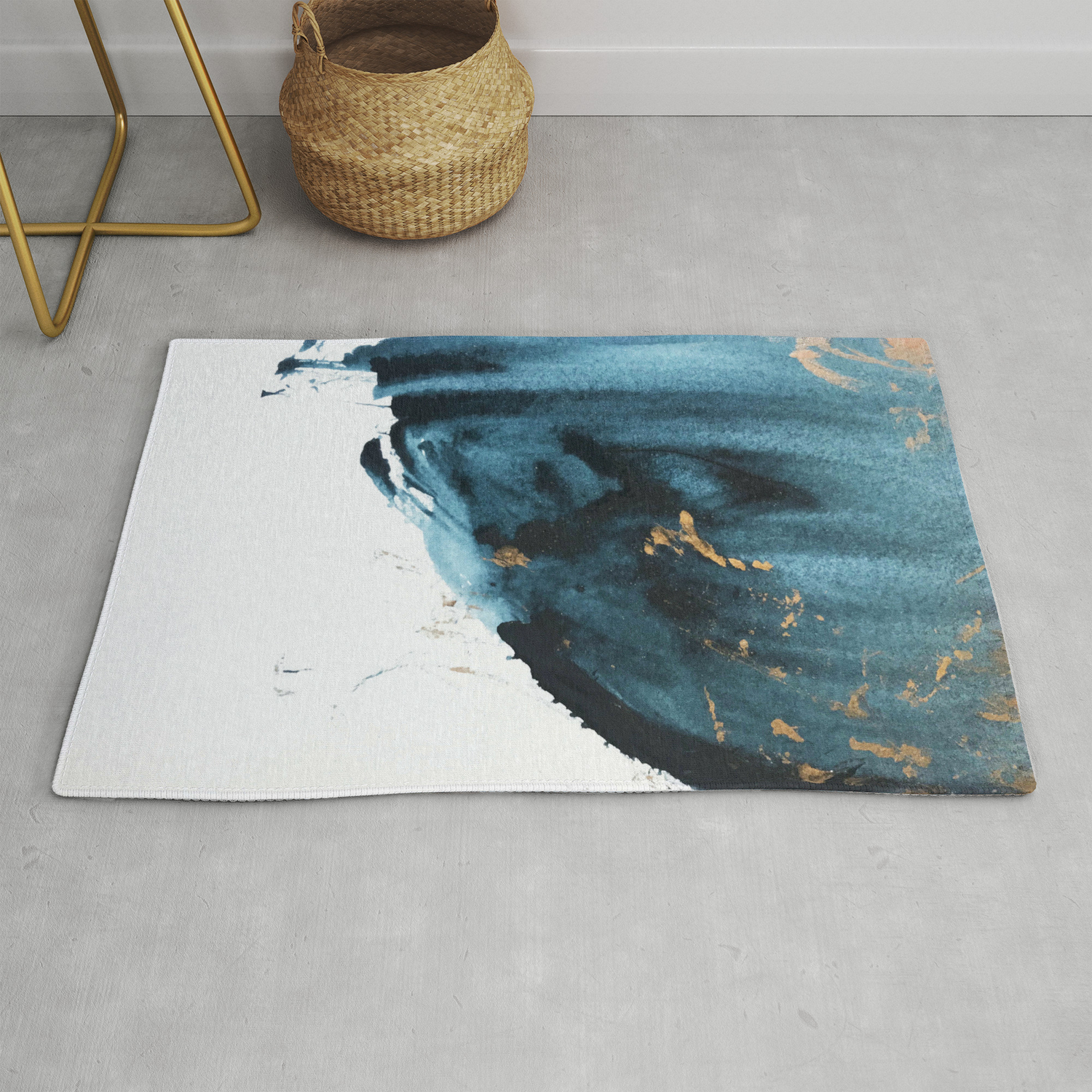 A Minimal Sapphire And Gold Abstract Piece In Blue White And Gold