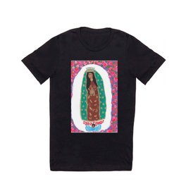 Virgen de Guadalupe con Rosas · · · Our Lady of Guadalupe with Roses T-shirt | Acrylic, Virgin, Painting, Lady, Ex Voto, Mexican, Mary, Folkart, Virgen, Exvoto 