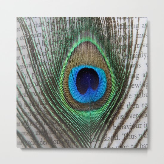 Peacock Feather on Old Paper Metal Print