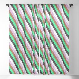 [ Thumbnail: Eye-catching Plum, Brown, Green, Black & White Colored Lines/Stripes Pattern Sheer Curtain ]