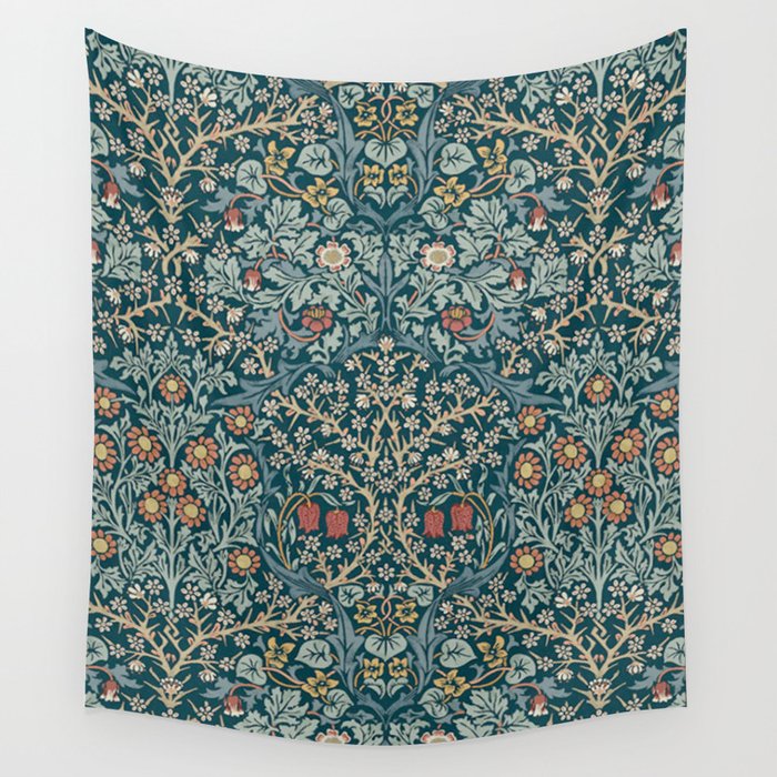 William Morris Vintage Blackthorn Indigo Blue 1892 Wall Tapestry