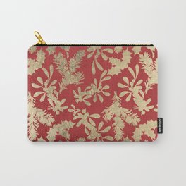 Abstract Red Gold Christmas Mistletoe Holly Floral Carry-All Pouch