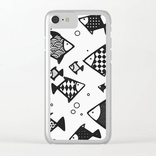 Hipster fish seamless drawing art Clear iPhone Case