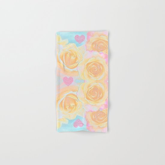Painterly roses in pink, orange, yellow and blue Hand & Bath Towel