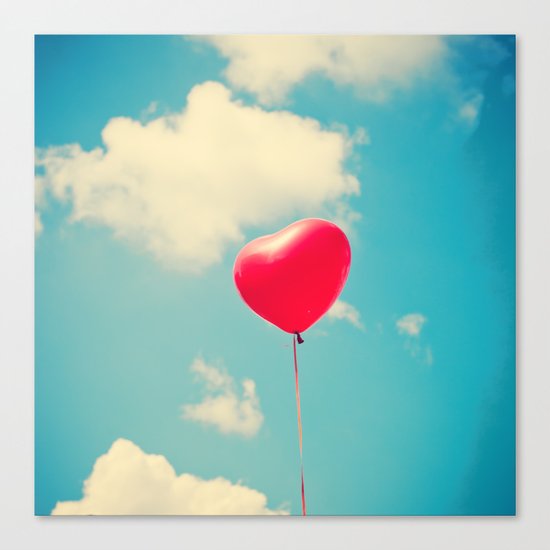 Love is in the air (Red Heart Balloon on a Retro Blue Sky) Canvas Print