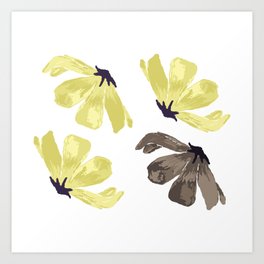 Handpainted Flowers in watercolors | Yellow and Brown color Art Print