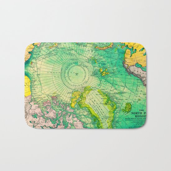 Colorful Map of the North Pole - Vintage Bath Mat
