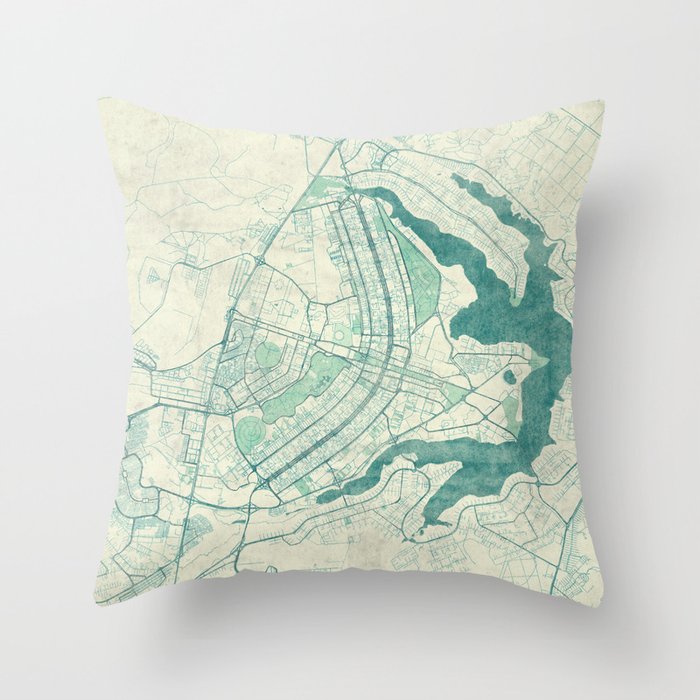 Brasilia Map Blue Vintage Throw Pillow