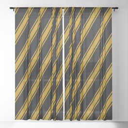 [ Thumbnail: Black & Dark Goldenrod Colored Lines Pattern Sheer Curtain ]