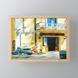 Table foosball and scooter in front of the bar Framed Mini Art Print