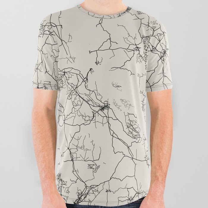 Bangladesh, Dhaka - Vintage Black and White Map All Over Graphic Tee