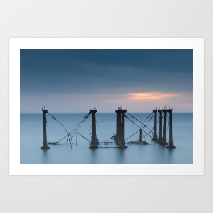 Cloudy Sunrise at Port Mahon Lighthouse Ruins Coastal Landscape Photo Art Print