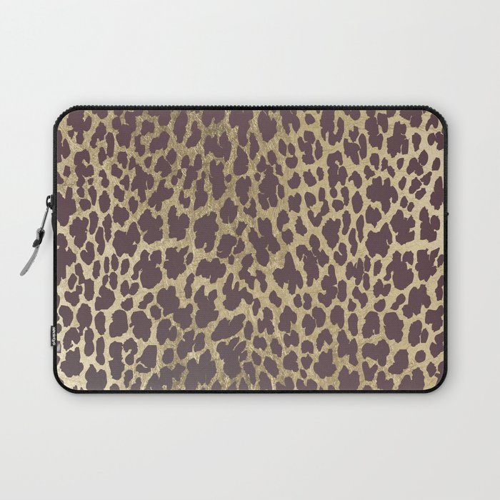 Modern burgundy gold leopard animal print Laptop Sleeve