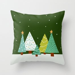 Holly Jolly Christmas Trees - Green Throw Pillow