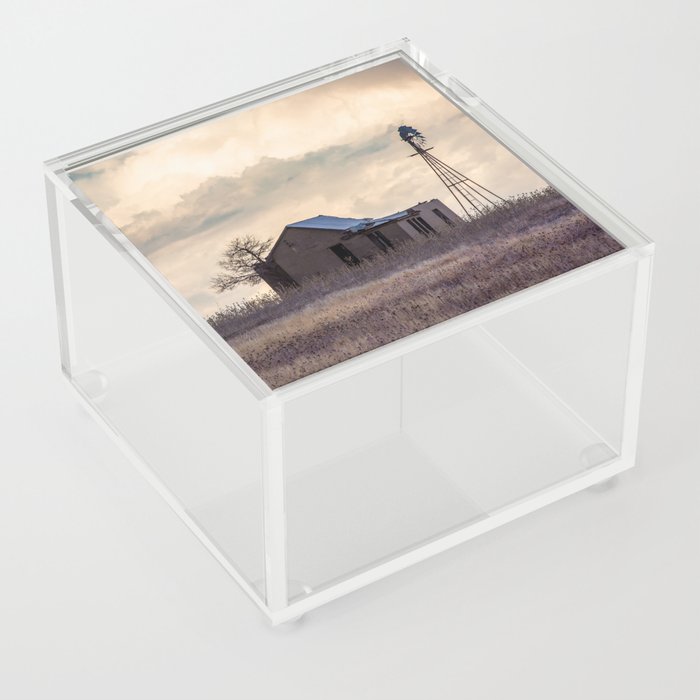 Test of Time - Abandoned House and Windmill in Front of Storm Clouds on Oklahoma Prairie Acrylic Box