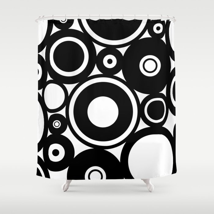 Retro Black White Circles Pop Art Shower Curtain