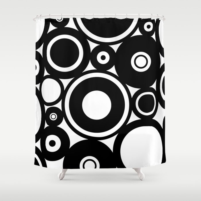 Retro Black White Circles Pop Art Shower Curtain By Lebensartdesign Retro Black White Circles Pop Art Shower Curtain