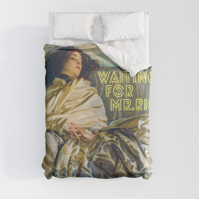 Waiting for Mr.right Meme Funny Sticker Duvet Cover