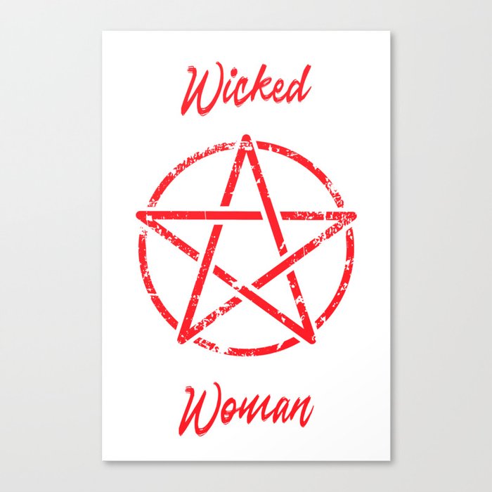 Wicked Woman Pentagram Red Canvas Print