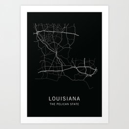 Louisiana State Road Map Art Print | Louisiana, Pelicanstate, Shreveport, Road, Cartography, Maps, Bayoustate, Batonrouge, Graphicdesign, Highways 