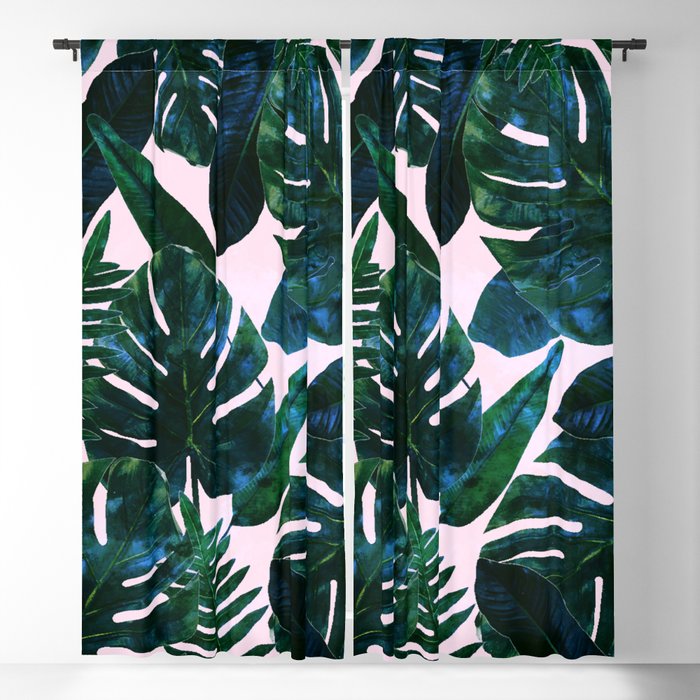 Perceptive Dream | Tropical Nature Botanical Plants Painting | Palm Monstera Banana Leaves Jungle Blackout Curtain