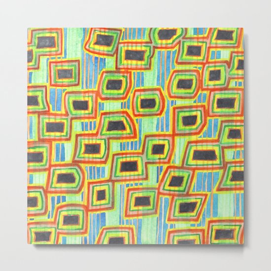 Connected Rectangle Shapes with Vertical Stripes Pattern Metal Print