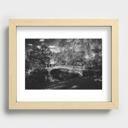 Autumn Fall in Central Park Bow Bridge in New York City black and white Recessed Framed Print