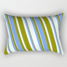 [ Thumbnail: Mint Cream, Green & Cornflower Blue Colored Striped/Lined Pattern Rectangular Pillow ]