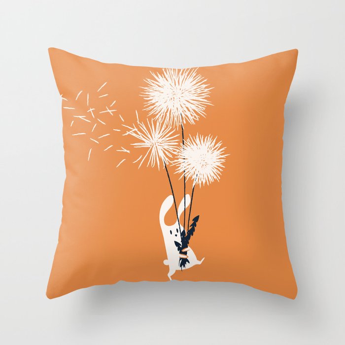 Bunny and Dandelion Bouquet Throw Pillow