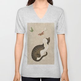 Minhwa: cat & butterflies (Korean traditional/folk art)  V Neck T Shirt