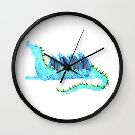 Aqua Watercolor Dragon Wall Clock | Kara, Magical, Animal, Navy, Dragons, Illustration, Dragon, Kids, Whimsical, Watercolor 